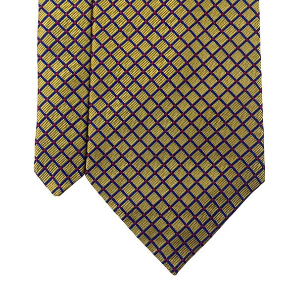Huntington Men’s Yellow Blue Silk Geometric Pattern Necktie Made In USA Classic - Picture 4 of 8